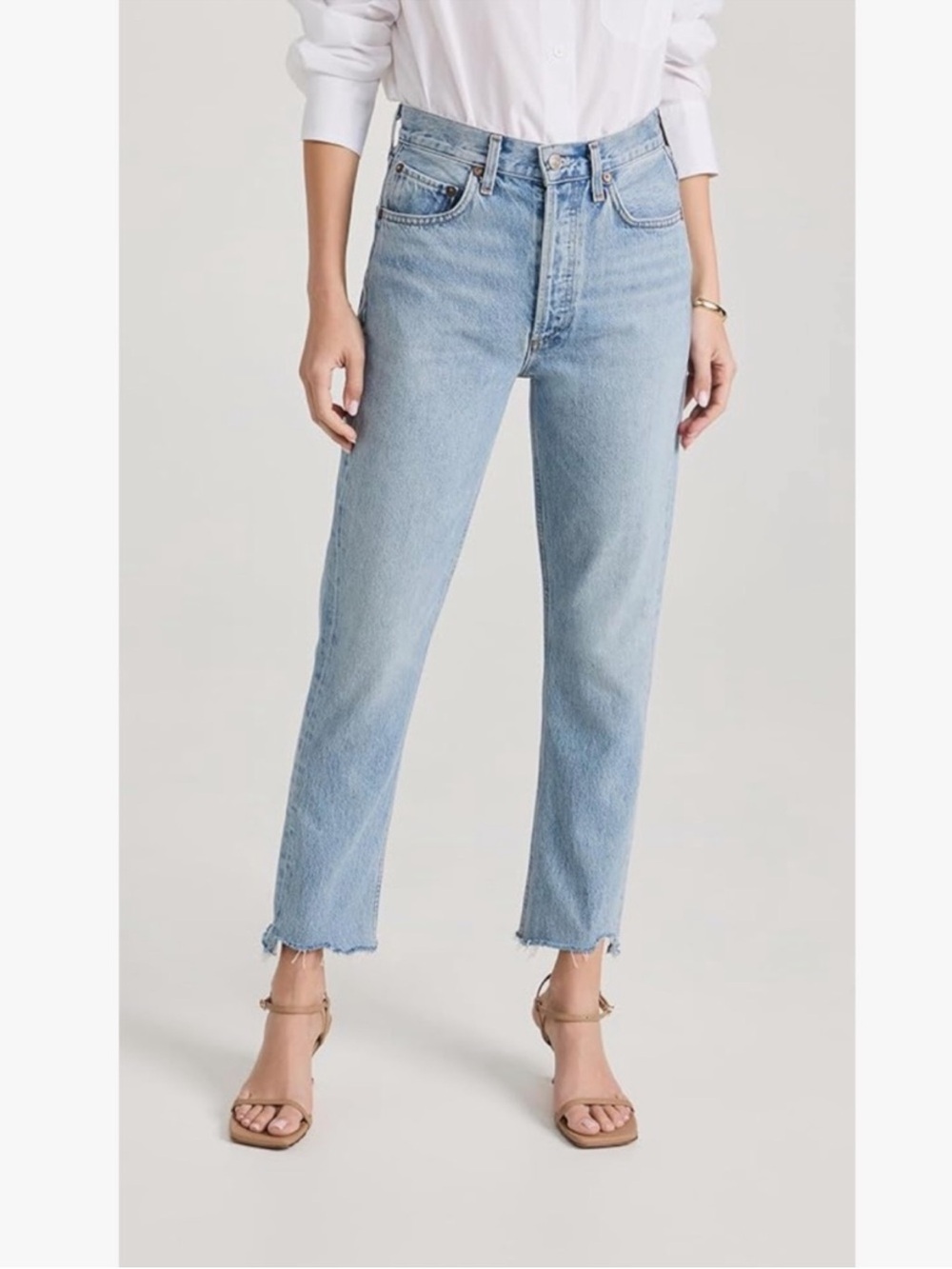 AGOLDE Riley High Rise Straight Crop Jeans in Zephyr Blue 25 Women’s Frayed Hem